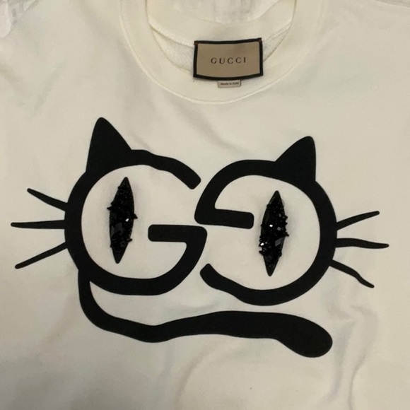 Authentic GUCCI Cat Eye Sweatshirt Bijou White Trainer - Picture 5 of 5